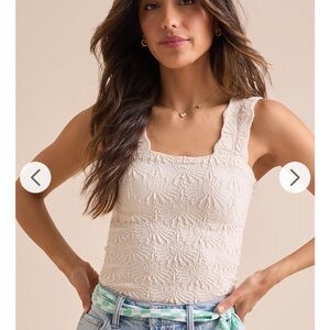 Altar'd State Blaire Seamless Floral Cami  Cream Textured Top